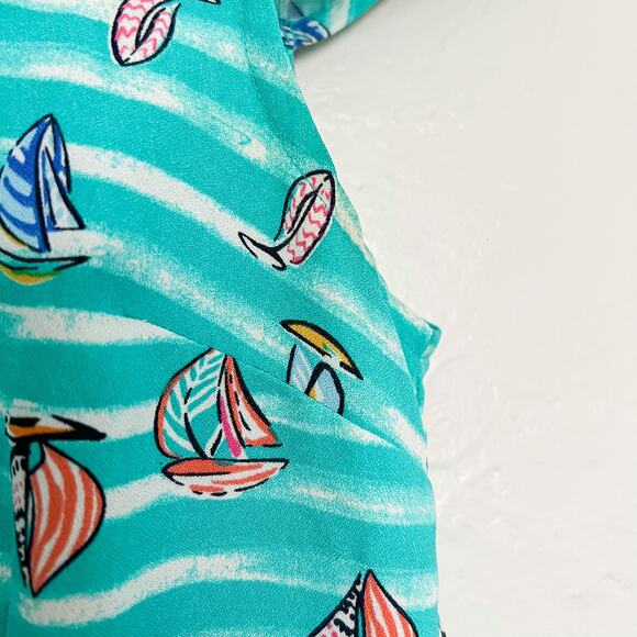 ModCloth Retro Blue Striped Sailboat Top Medium - Picture 4 of 6